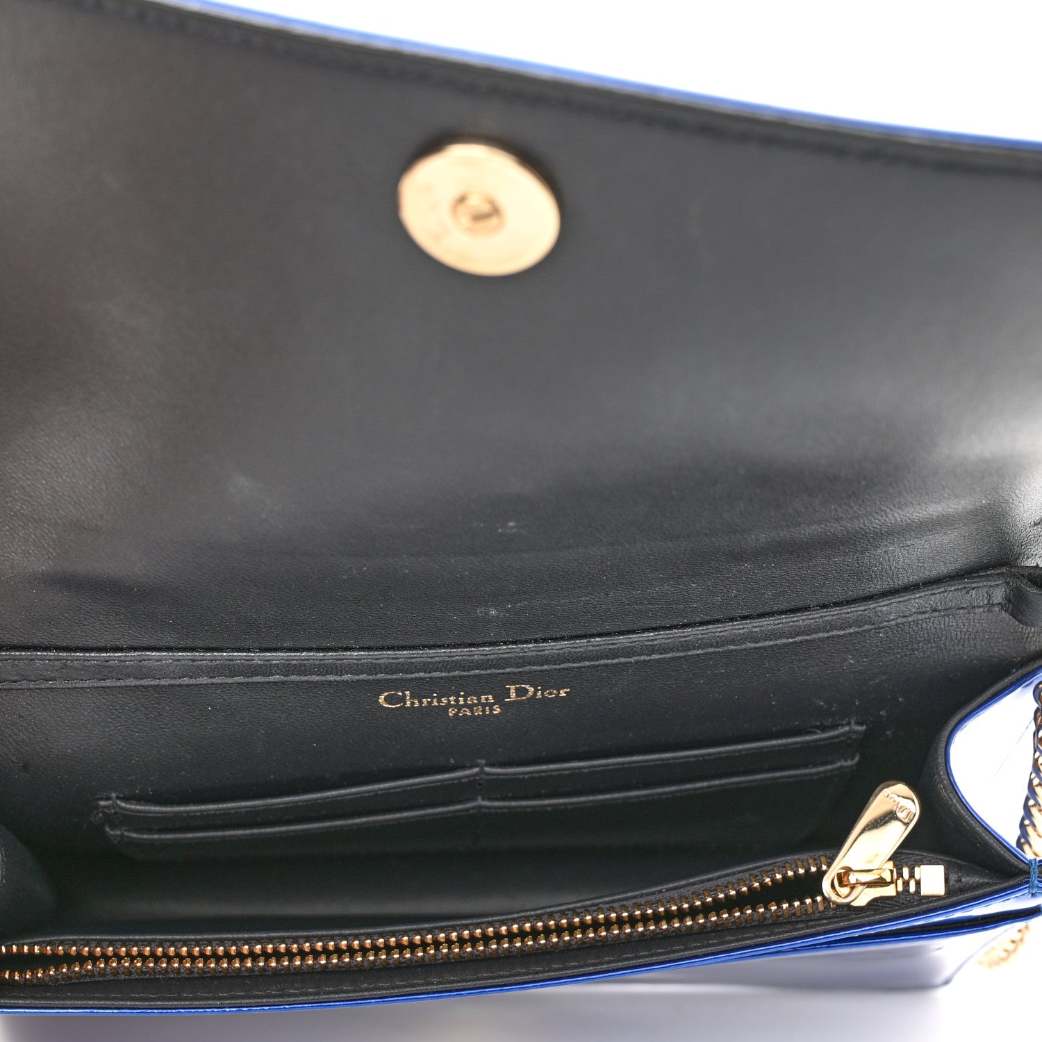 Christian Dior Metallic Patent Micro-Cannage Diorama Wallet on Chain Pouch Mirror Blue 5 of 9