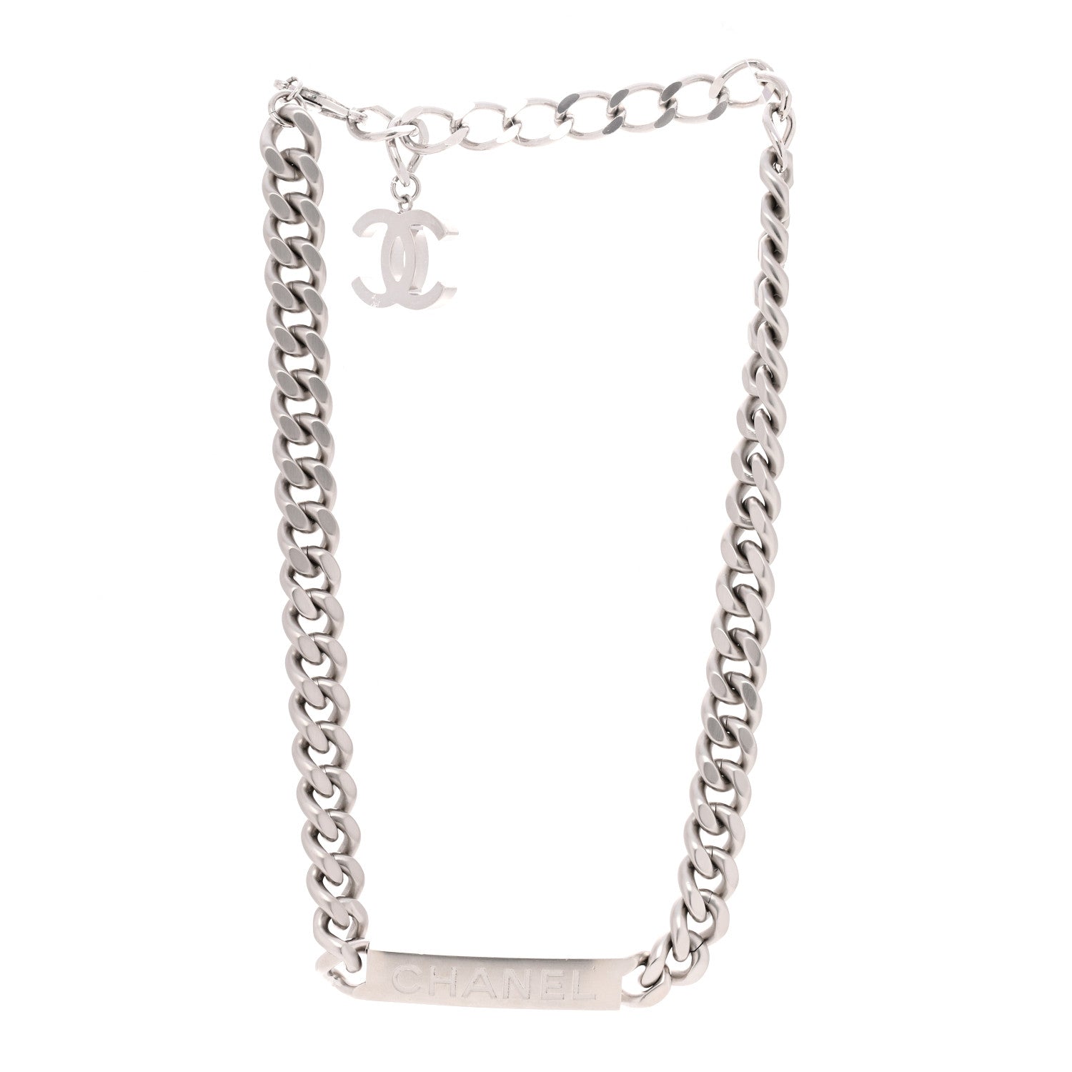 Chanel Oversized Chain Logo Short Necklace Silver 3 of 5