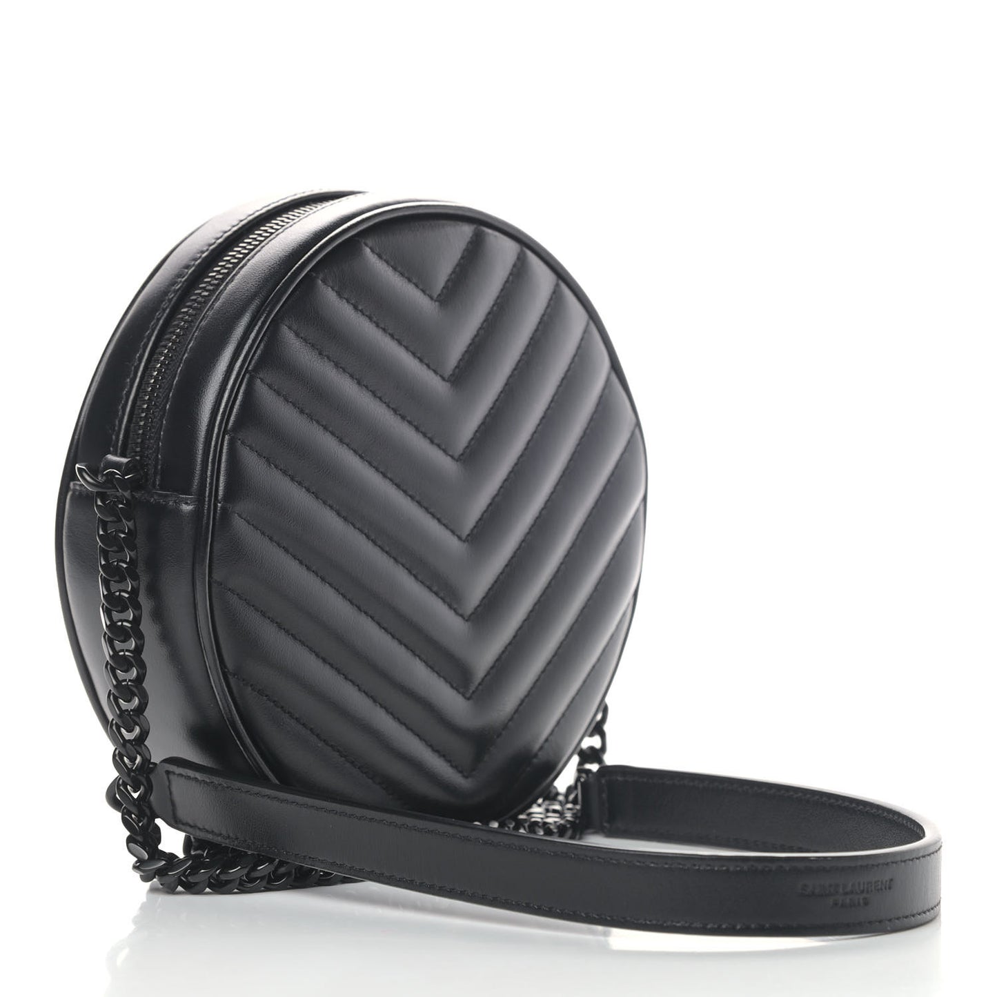 Calfskin Matelasse Chevron Round Vinyle Camera Bag Black