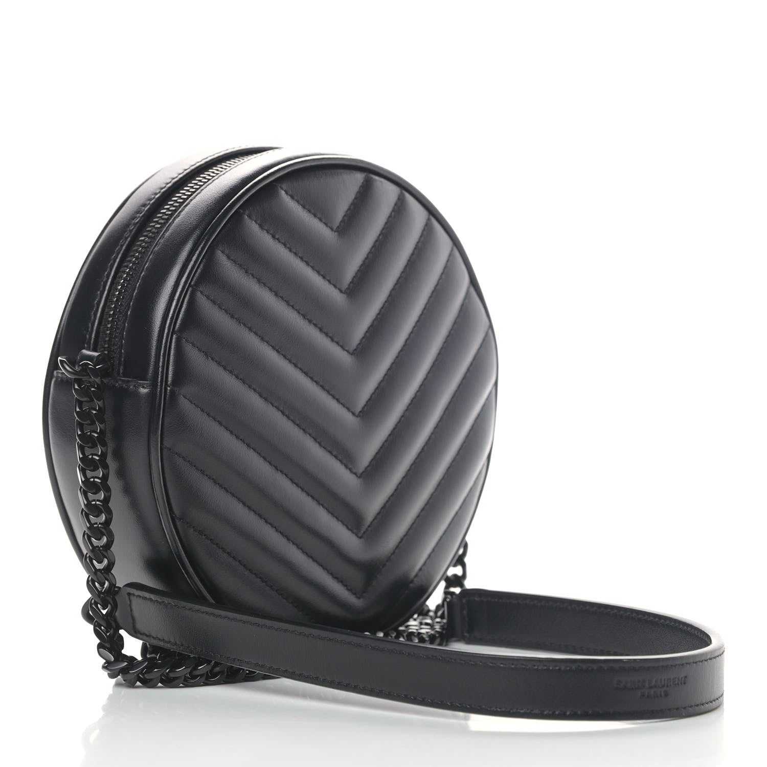 Saint Laurent Calfskin Matelasse Chevron Round Vinyle Camera Bag Black 2 of 5