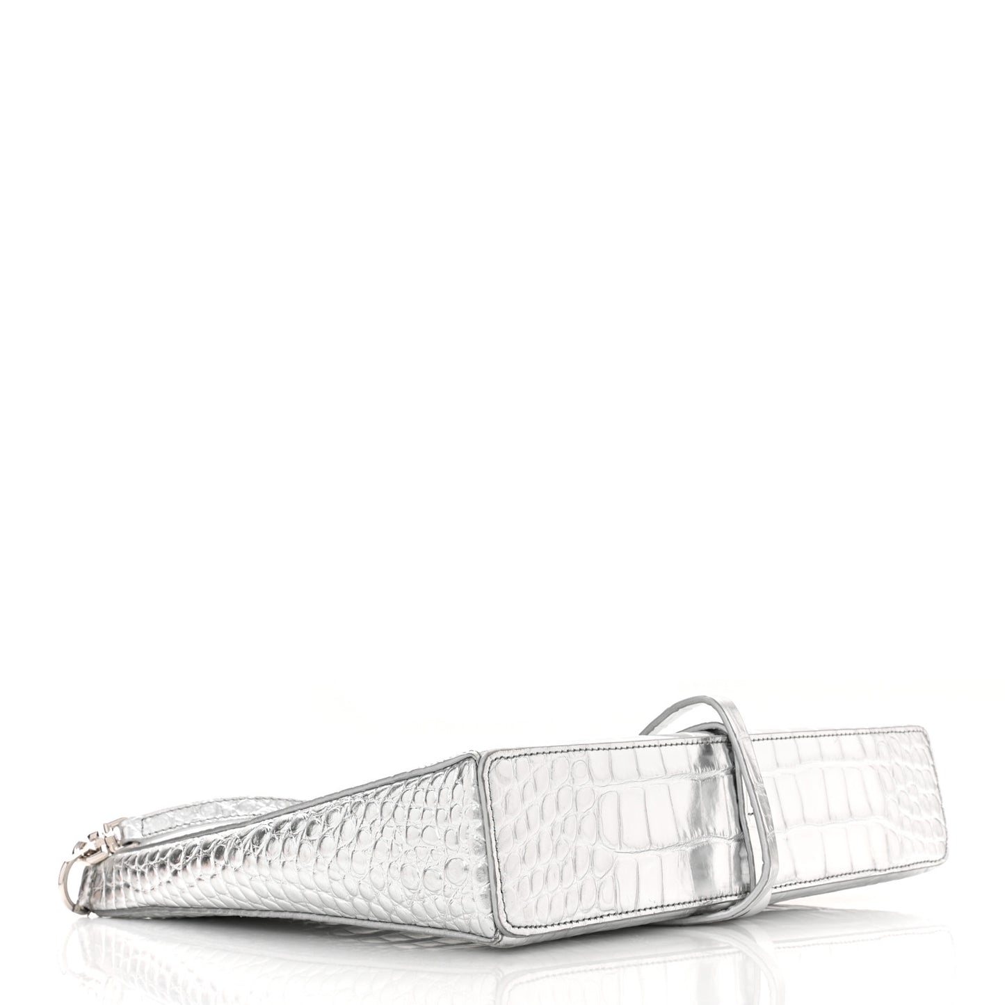 Metallic Calfskin Croc Embossed Small Cut Out Shoulder Bag Silver