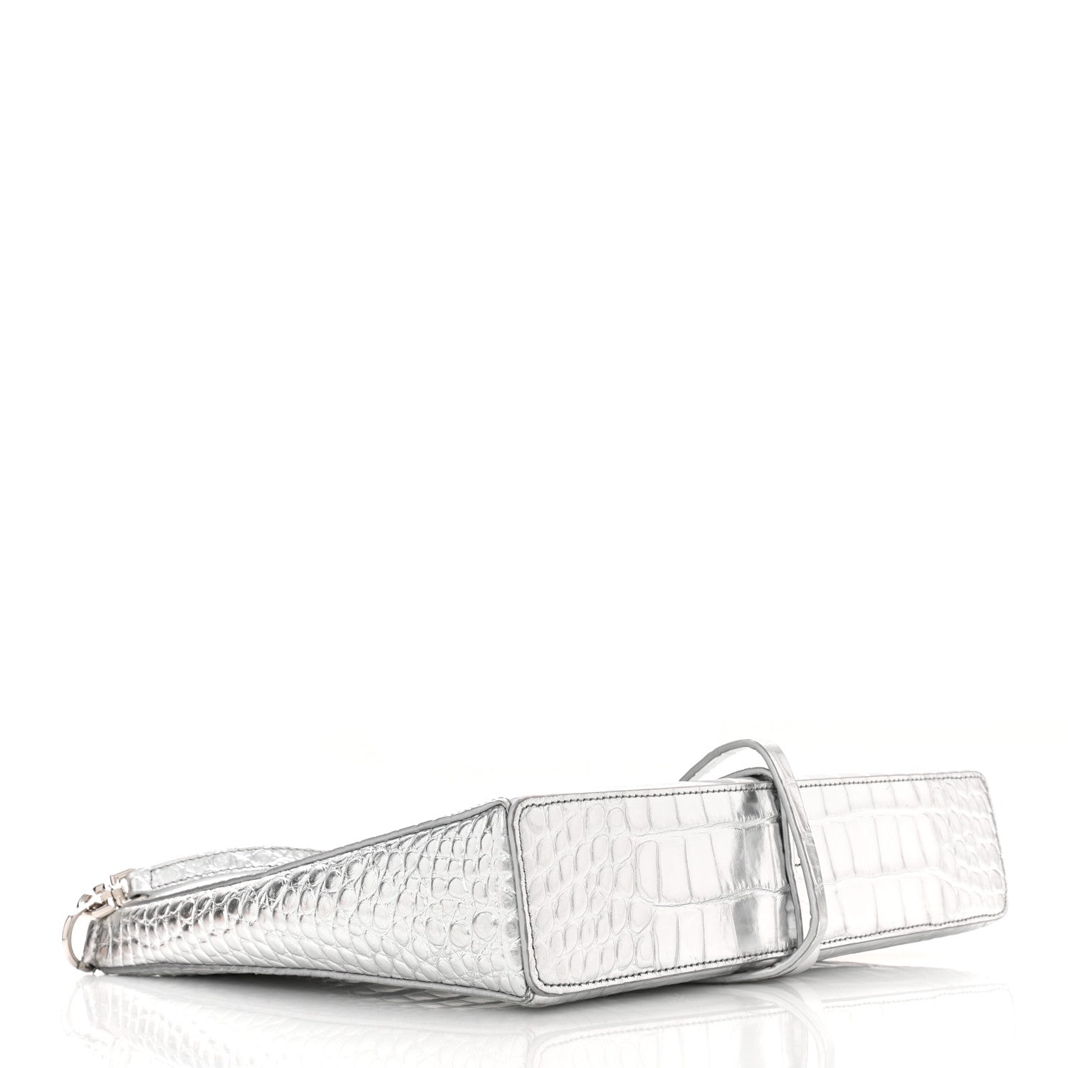 Givenchy Metallic Calfskin Croc Embossed Small Cut Out Shoulder Bag Silver 4 of 10