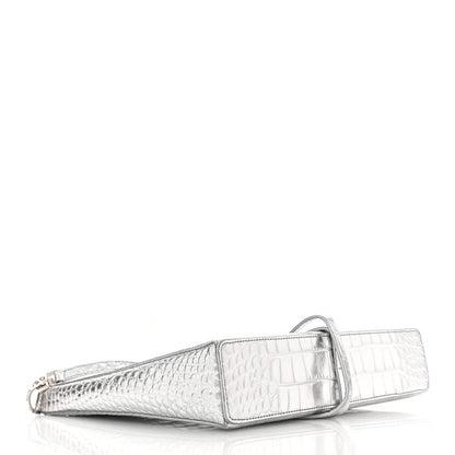 Givenchy Metallic Calfskin Croc Embossed Small Cut Out Shoulder Bag Silver 4 of 10