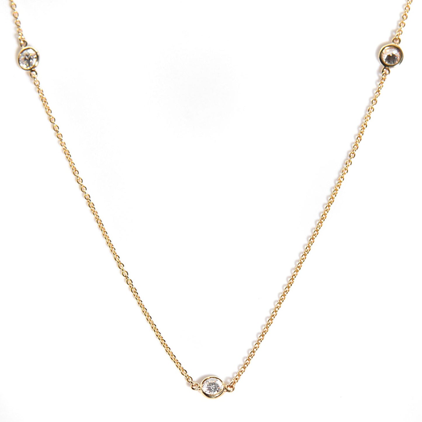 18K Yellow Gold 3 Station Diamonds by the Yard Necklace