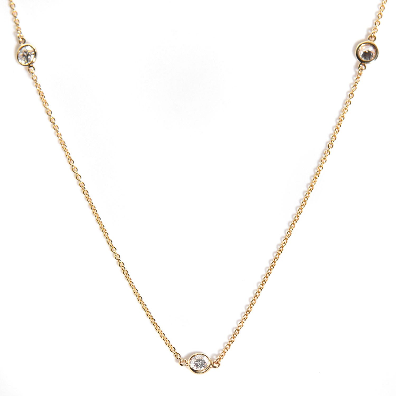 Tiffany 18K Yellow Gold 3 Station Diamonds by the Yard Necklace 1 of 7