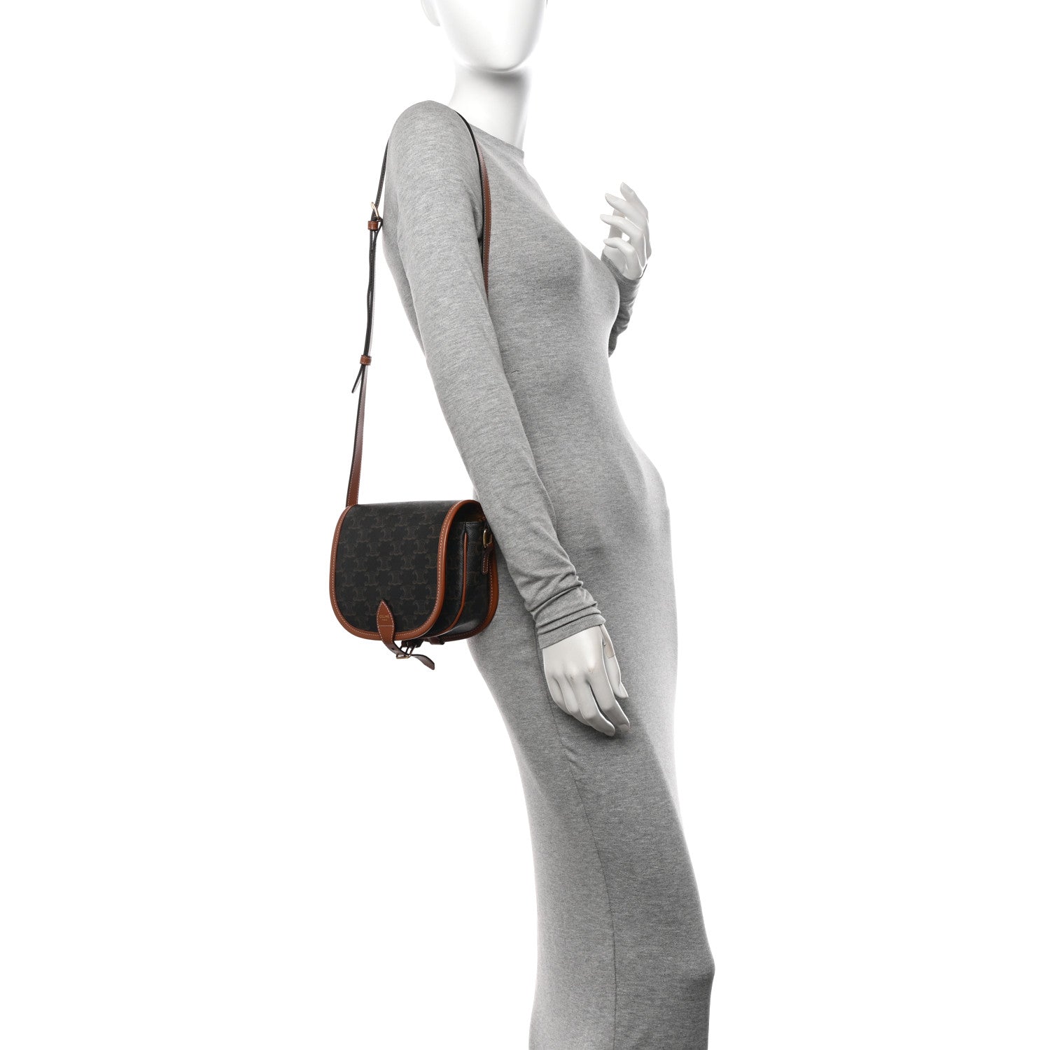 Celine Triomphe Canvas Medium Folco Bag Tan 2 of 10