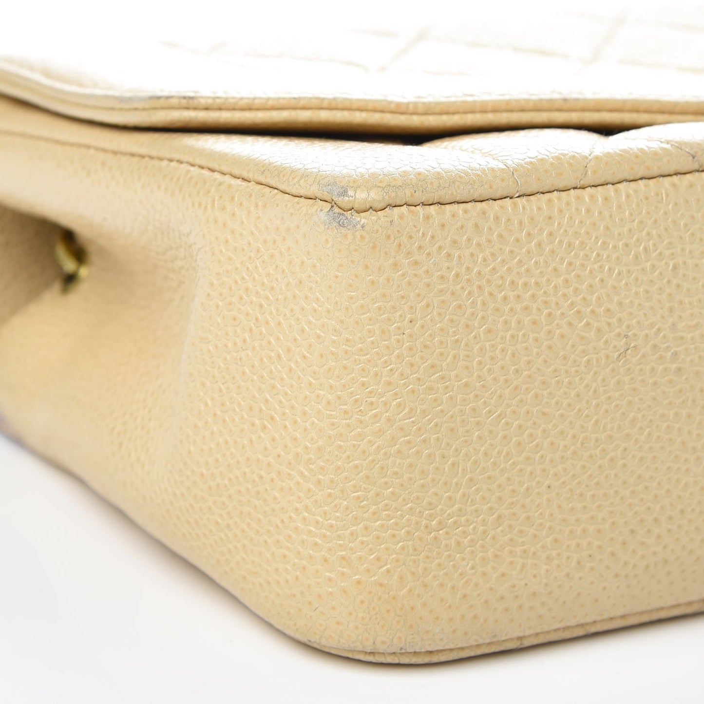 Caviar Quilted Small Single Flap Beige