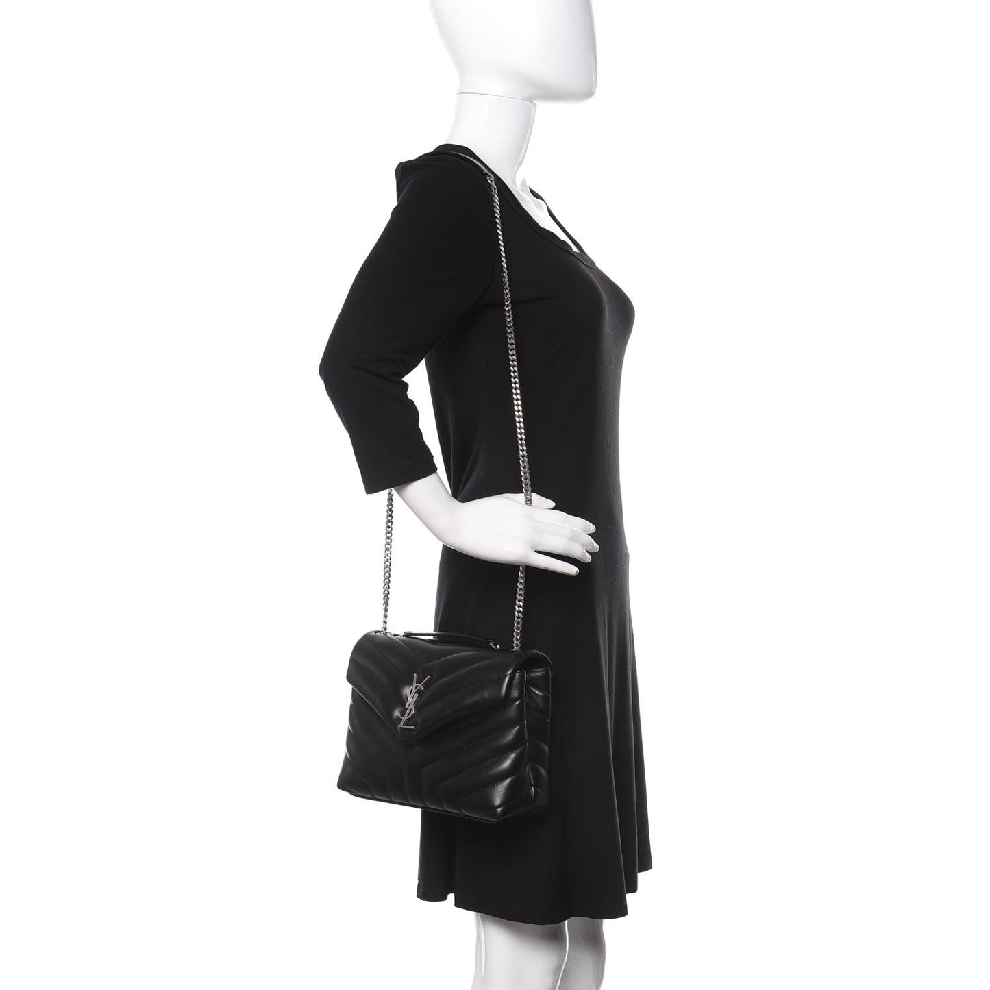 Calfskin Y Quilted Monogram Small Loulou Chain Satchel Black