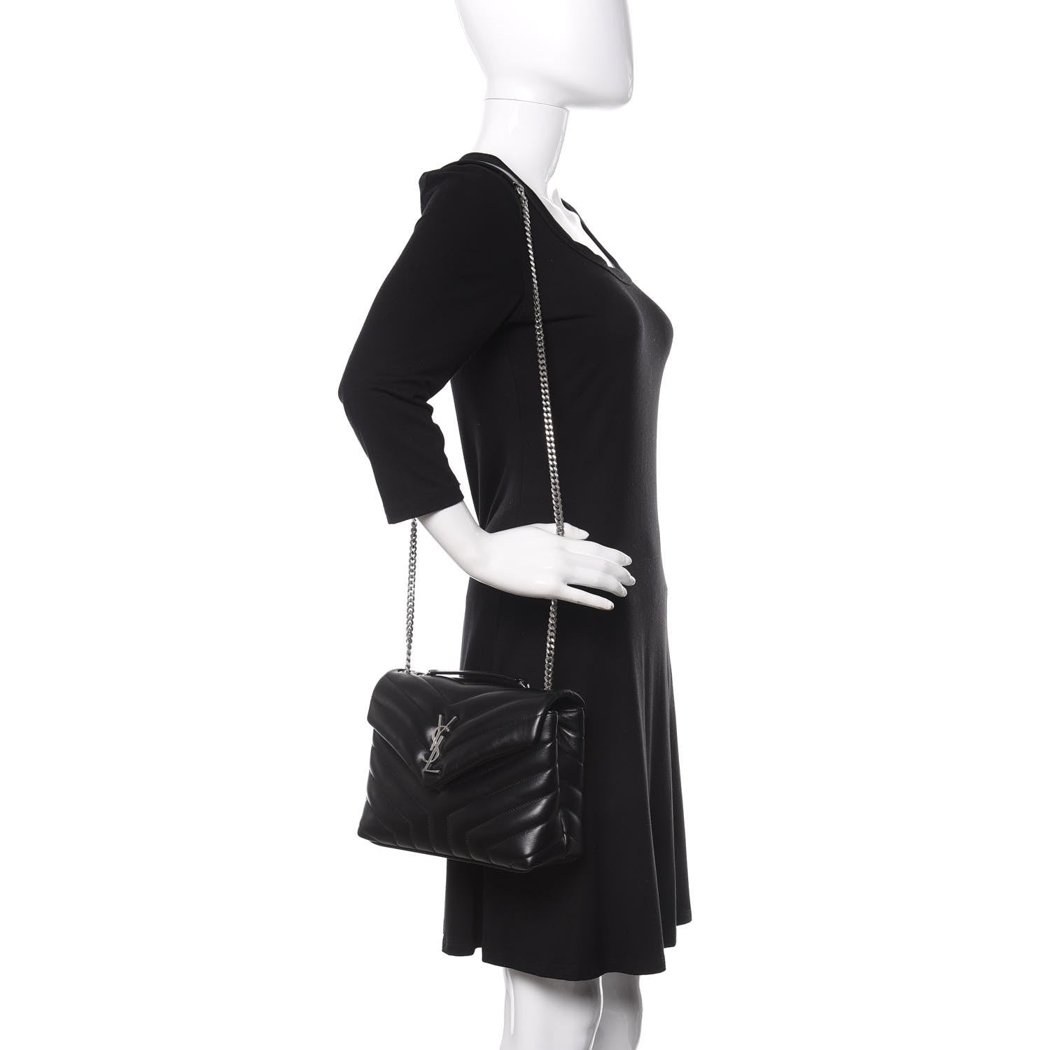 Saint Laurent Calfskin Y Quilted Monogram Small Loulou Chain Satchel Black 3 of 12
