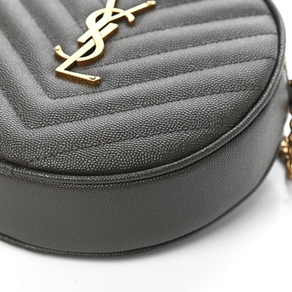 Saint Laurent Grain De Poudre Matelasse Chevron Quilted Round Vinyle Camera Bag Pebble 8 of 8