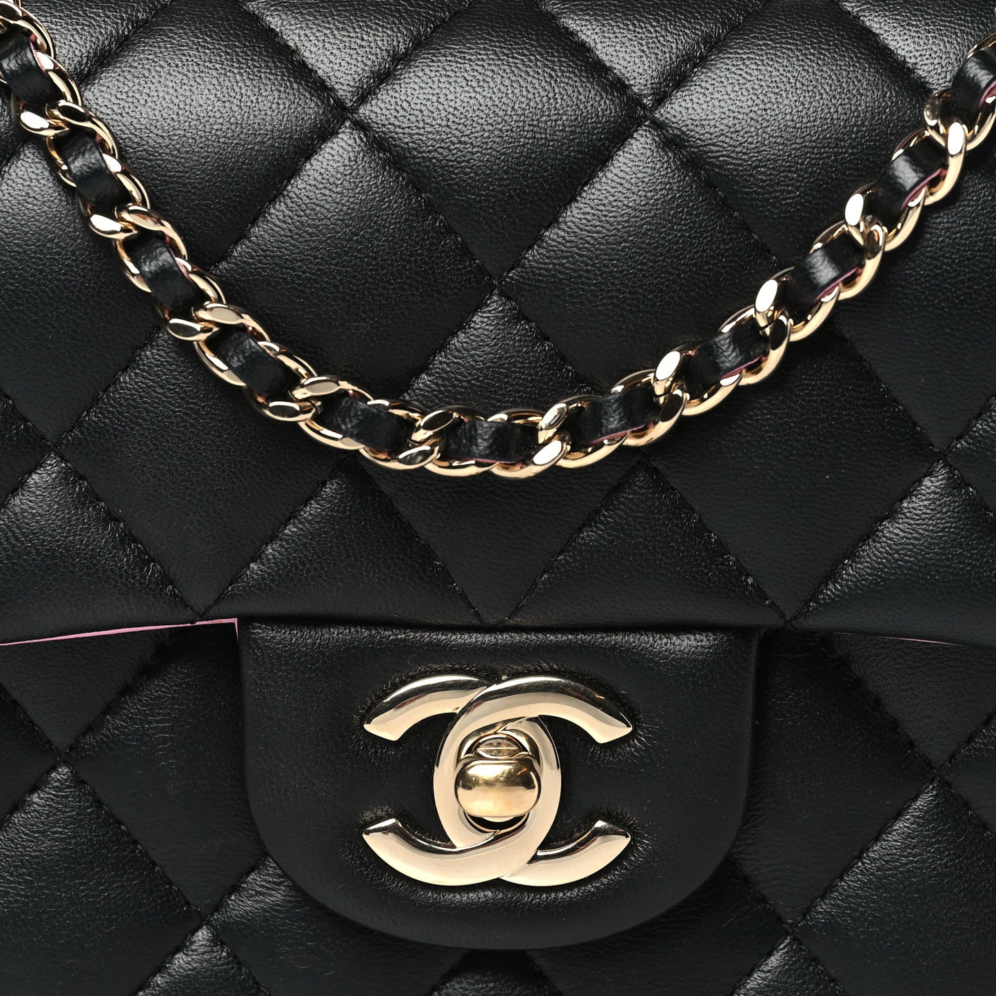 Lambskin Quilted Bi-Color Mini Top Handle Rectangular Flap Black Lilac