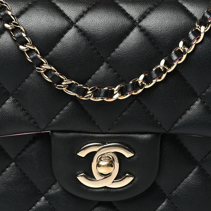 Chanel Lambskin Quilted Bi-Color Mini Top Handle Rectangular Flap Black Lilac 8 of 10