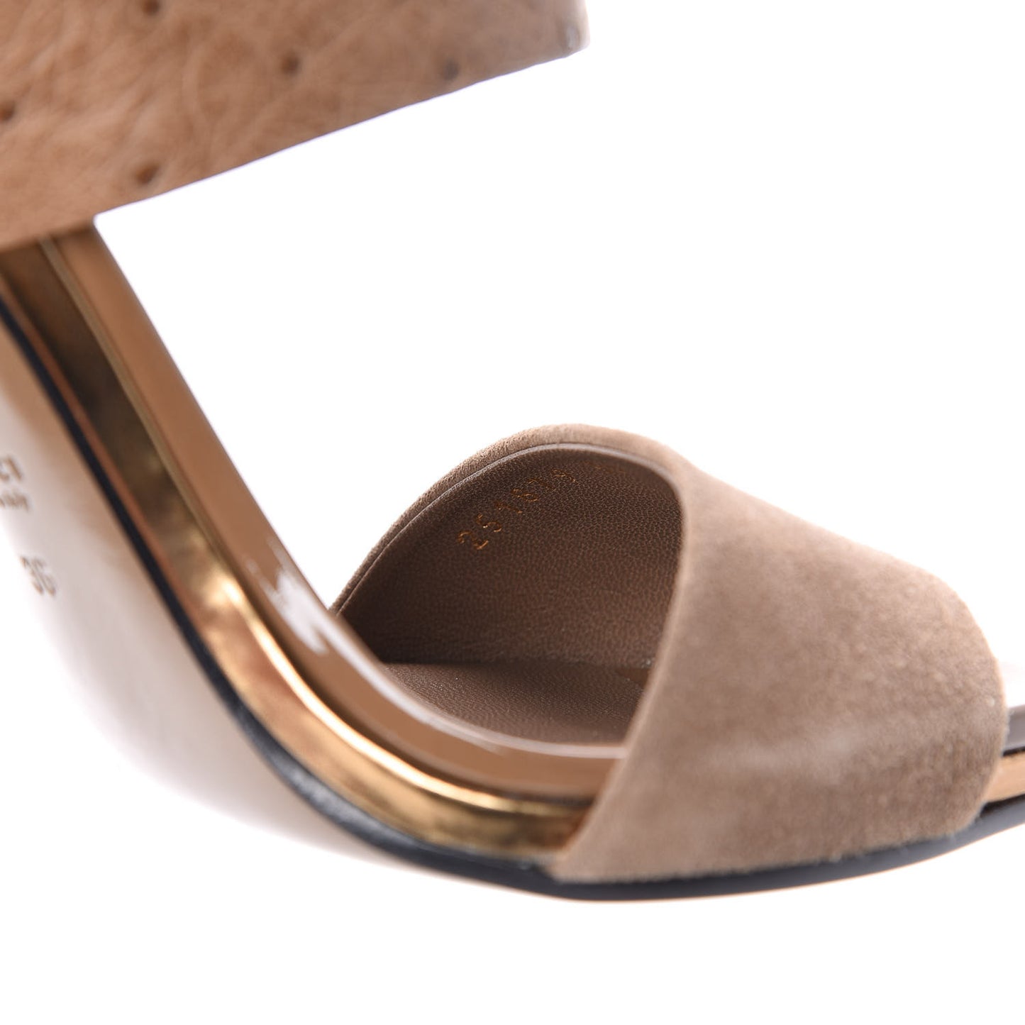 Patent Kid Scamosciato Ostrich Babylon Ankle Strap Sandal Pumps 36 Marron Glace