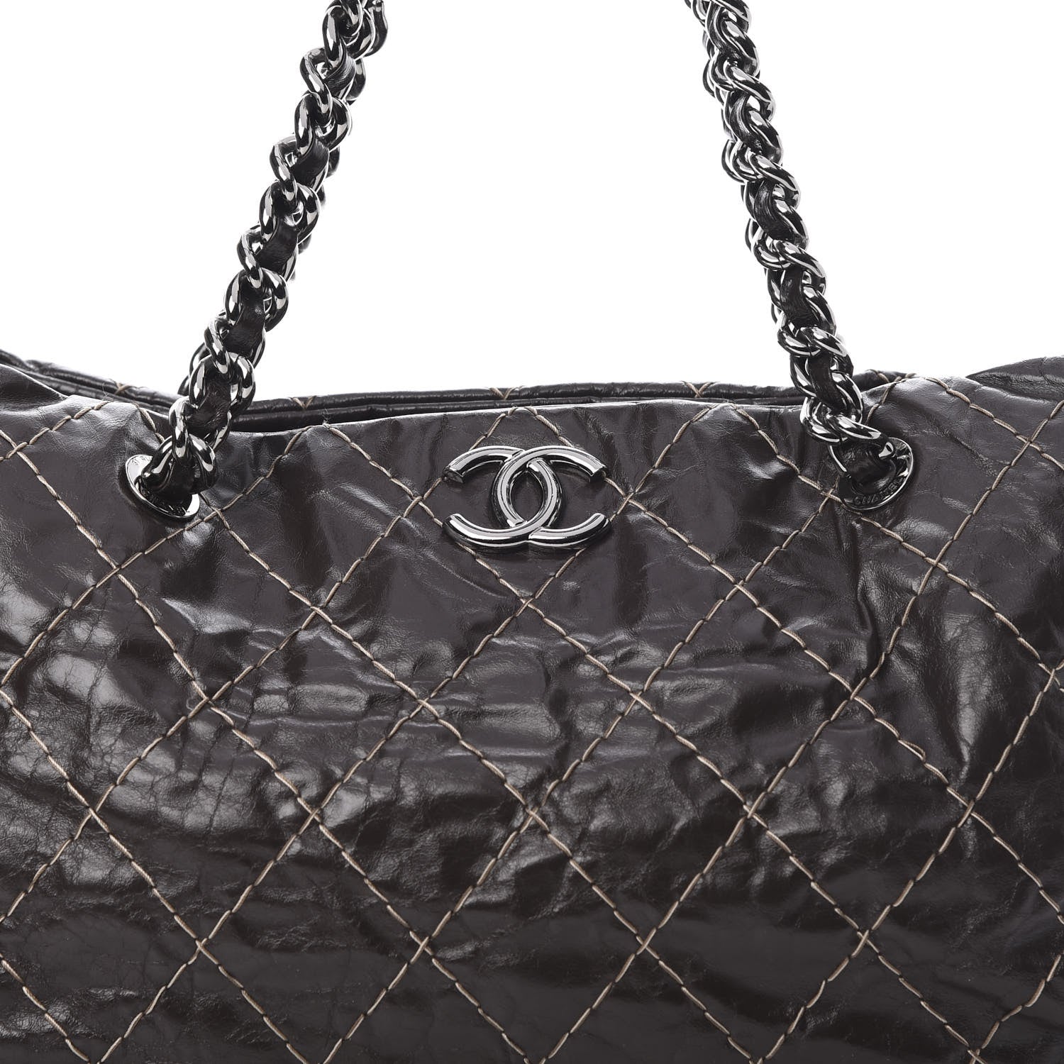 Chanel Glazed Goatskin Double Contrast Stitch Large Tote Brown 10 of 14