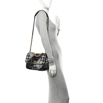 Chanel Tweed Quilted Medium Chanel 19 Flap Black White 2 of 12