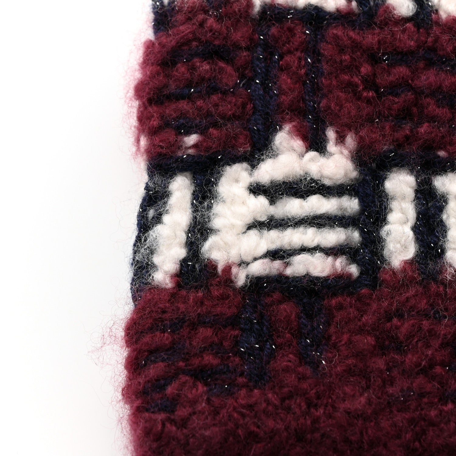Chanel Cashmere Silk Glitter Logo Beanie Hat Burgundy Navy White 6 of 6
