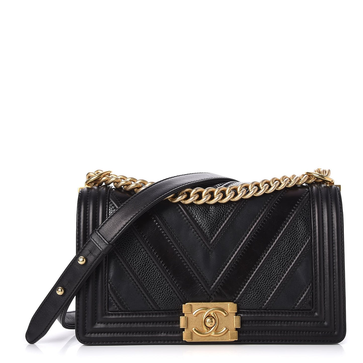 Caviar Suede Calfskin Chevron Medium Boy Flap Black