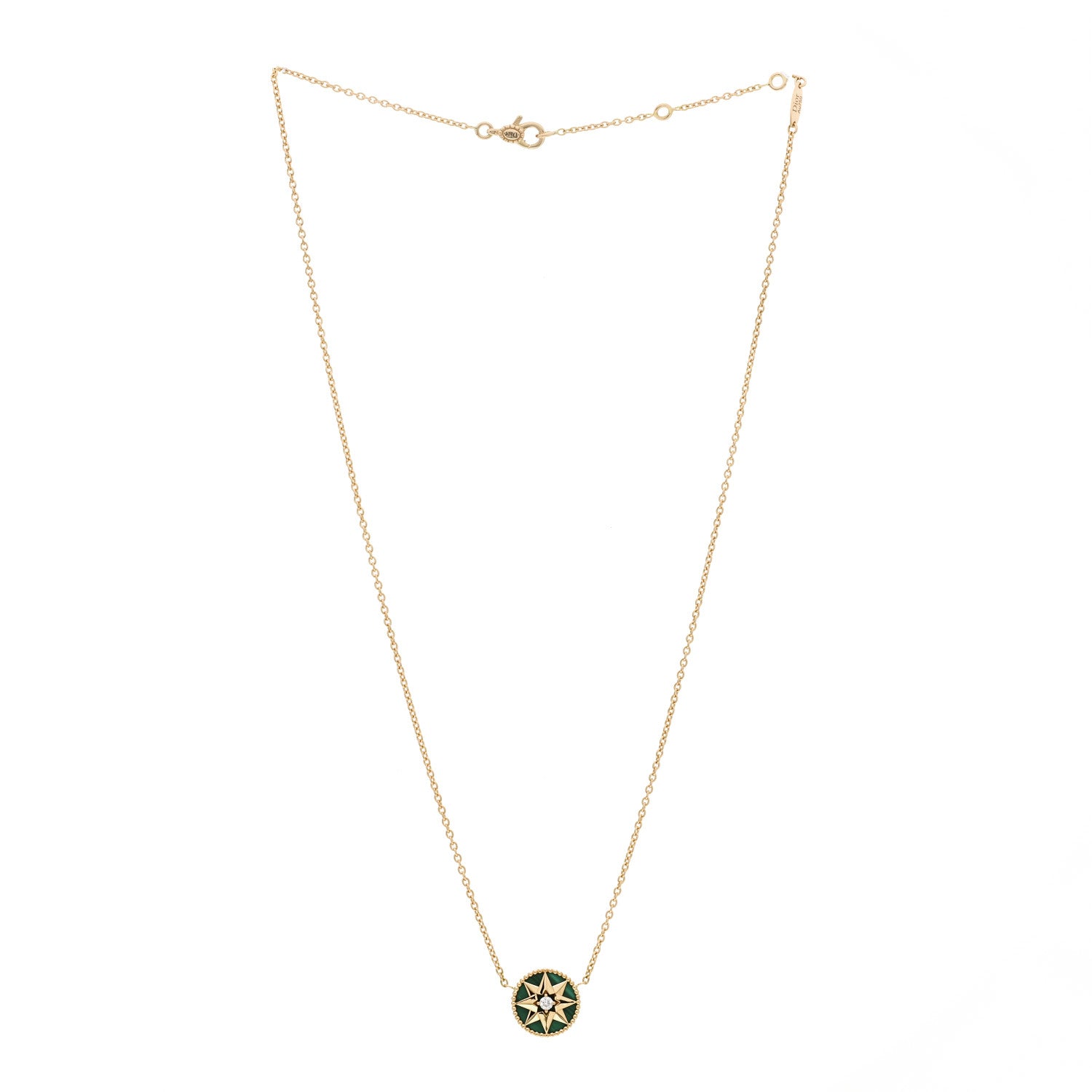 Christian Dior 18K Yellow Gold Diamond Malachite Rose Des Vents Necklace 3 of 7