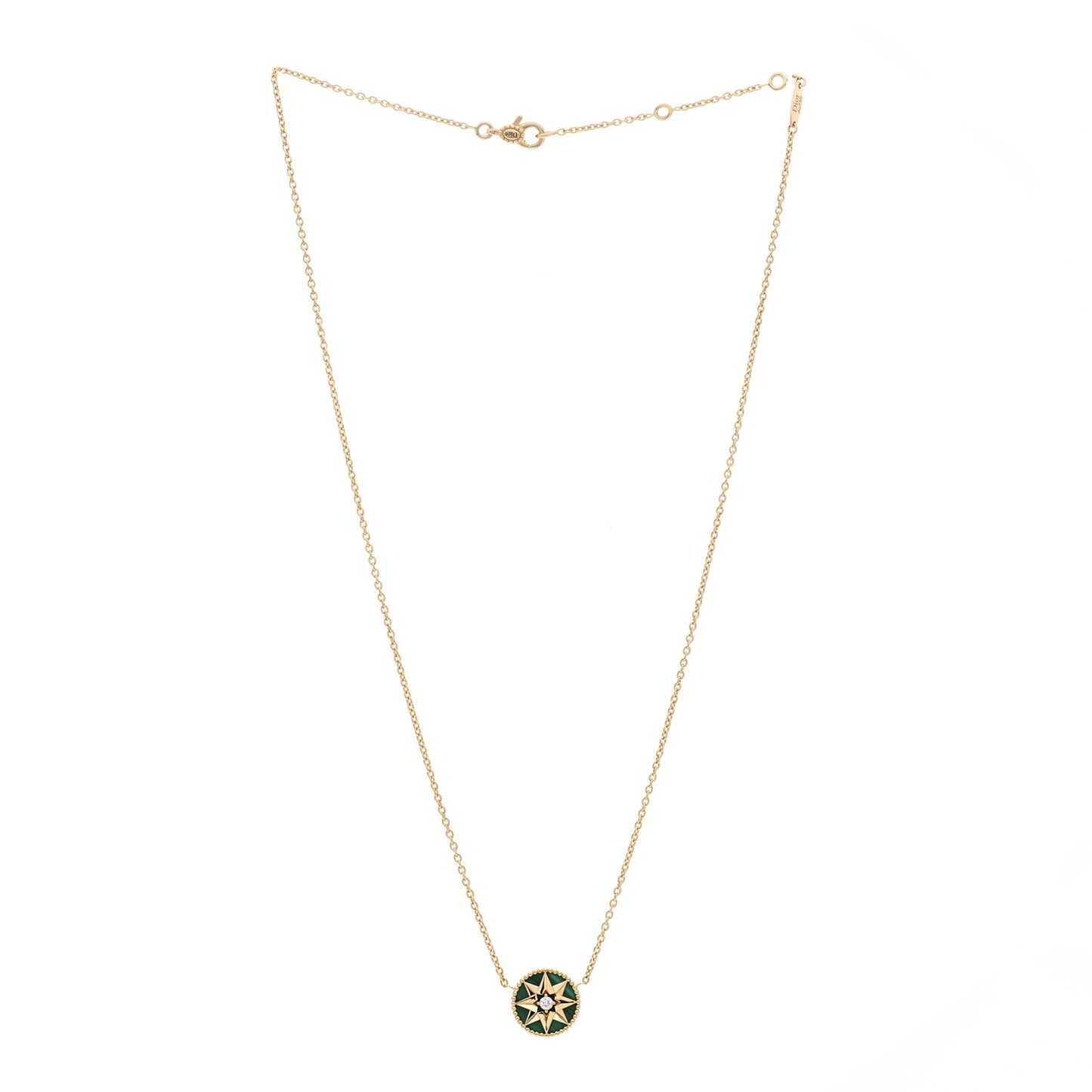18K Yellow Gold Diamond Malachite Rose Des Vents Necklace