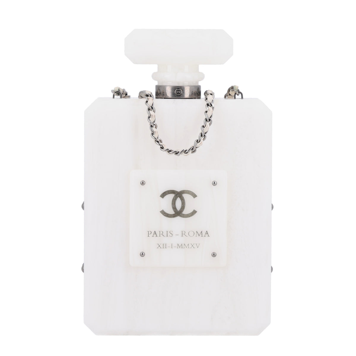 Marbled Plexiglass Buonasera Perfume Bottle Clutch White
