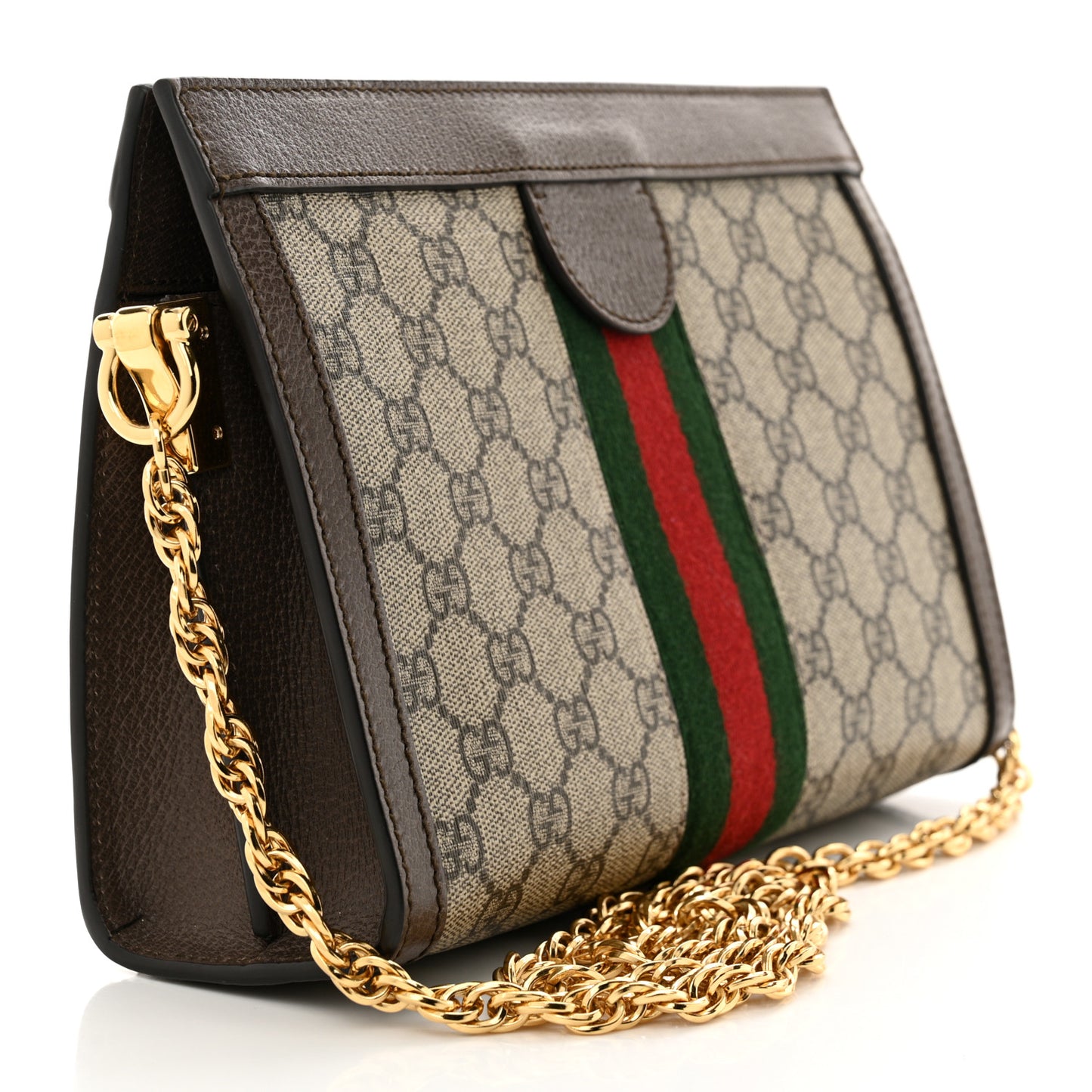 GG Supreme Monogram Web Small Ophidia Chain Shoulder Bag Brown