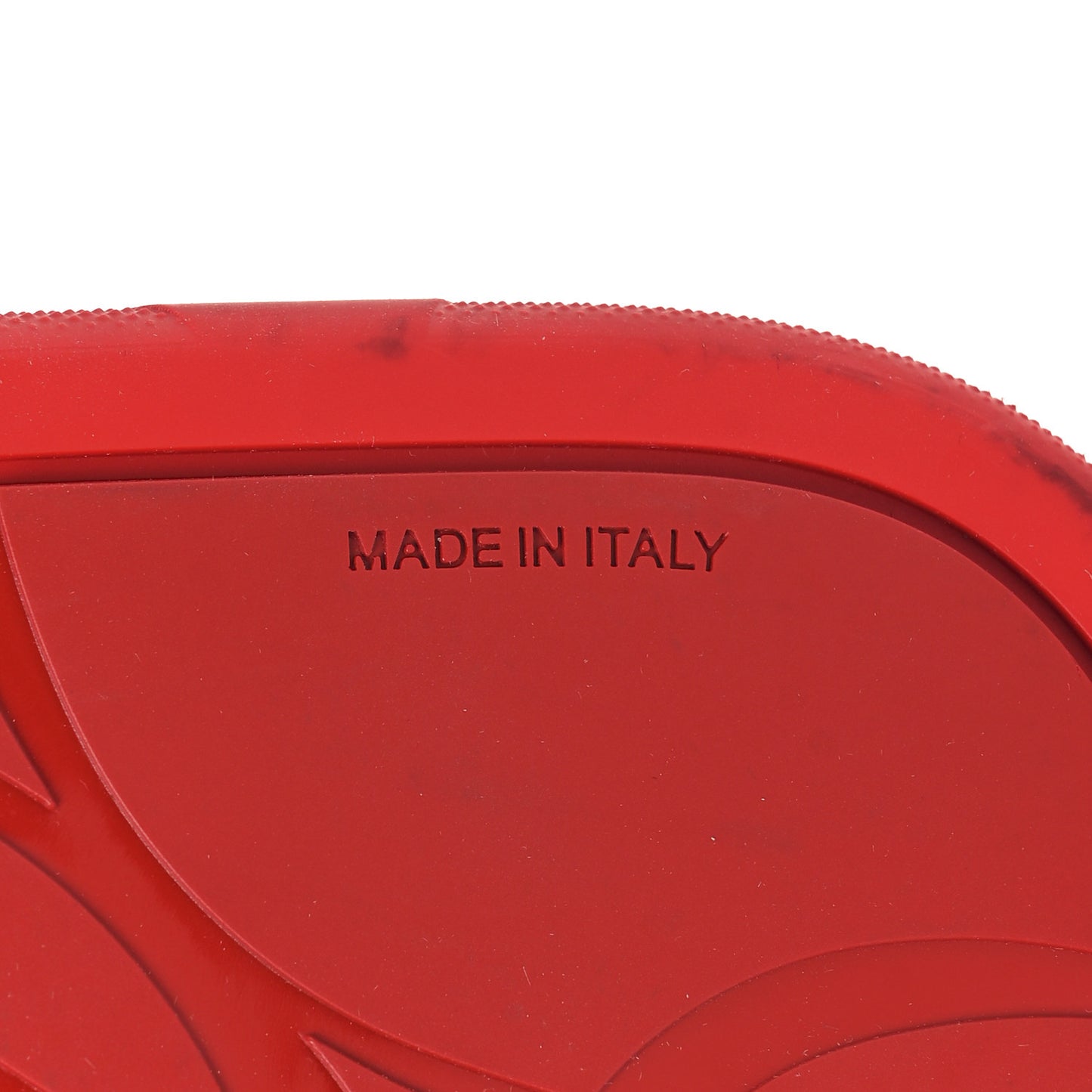 LOUBOUTIN Calfskin Spiked Crocodile Embossed Rubber Pool Fun Platform Flat Slide Sandals 44 Red