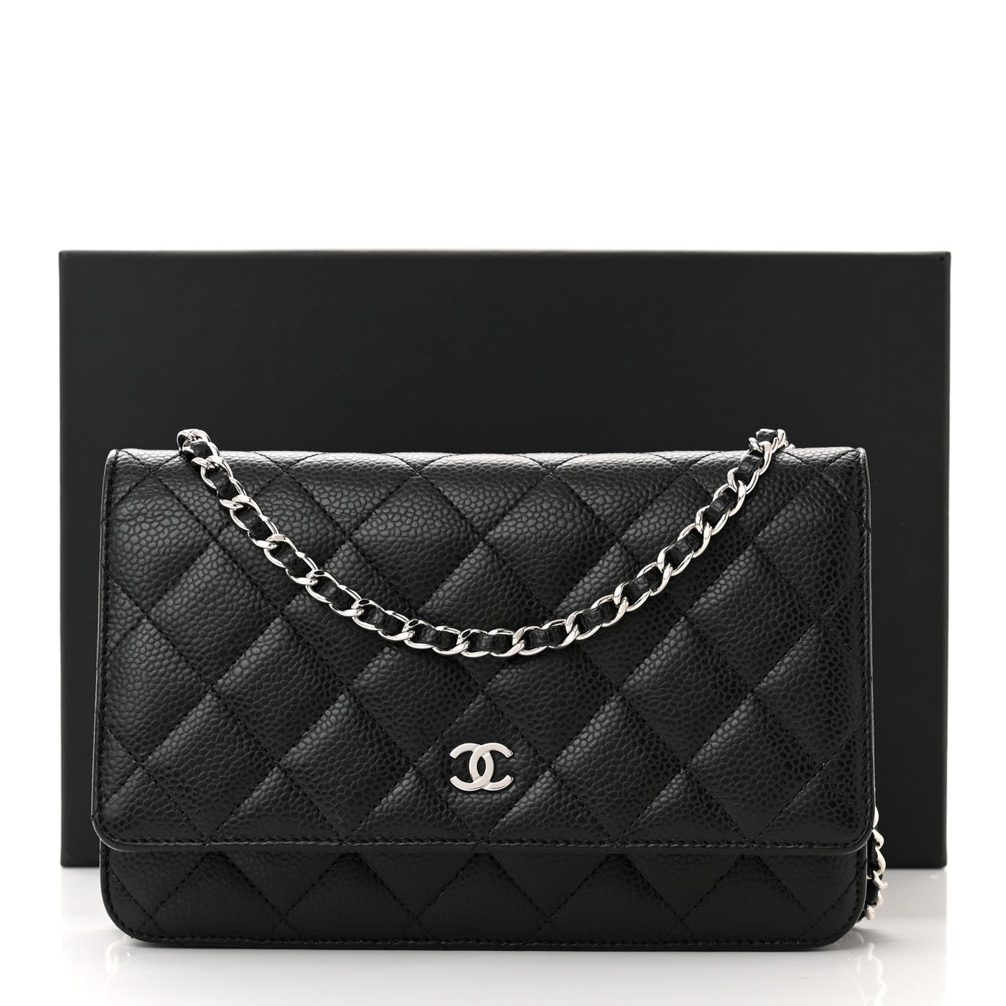 Caviar Quilted Wallet on Chain WOC Black