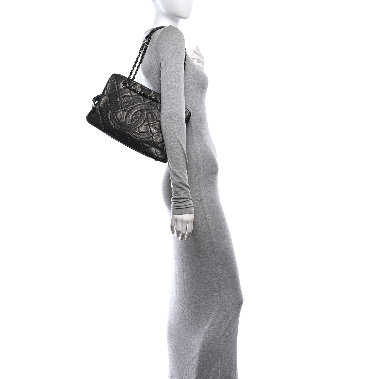Chanel Metallic Caviar Quilted CC Timeless Soft Tote Dark Silver 2 of 11