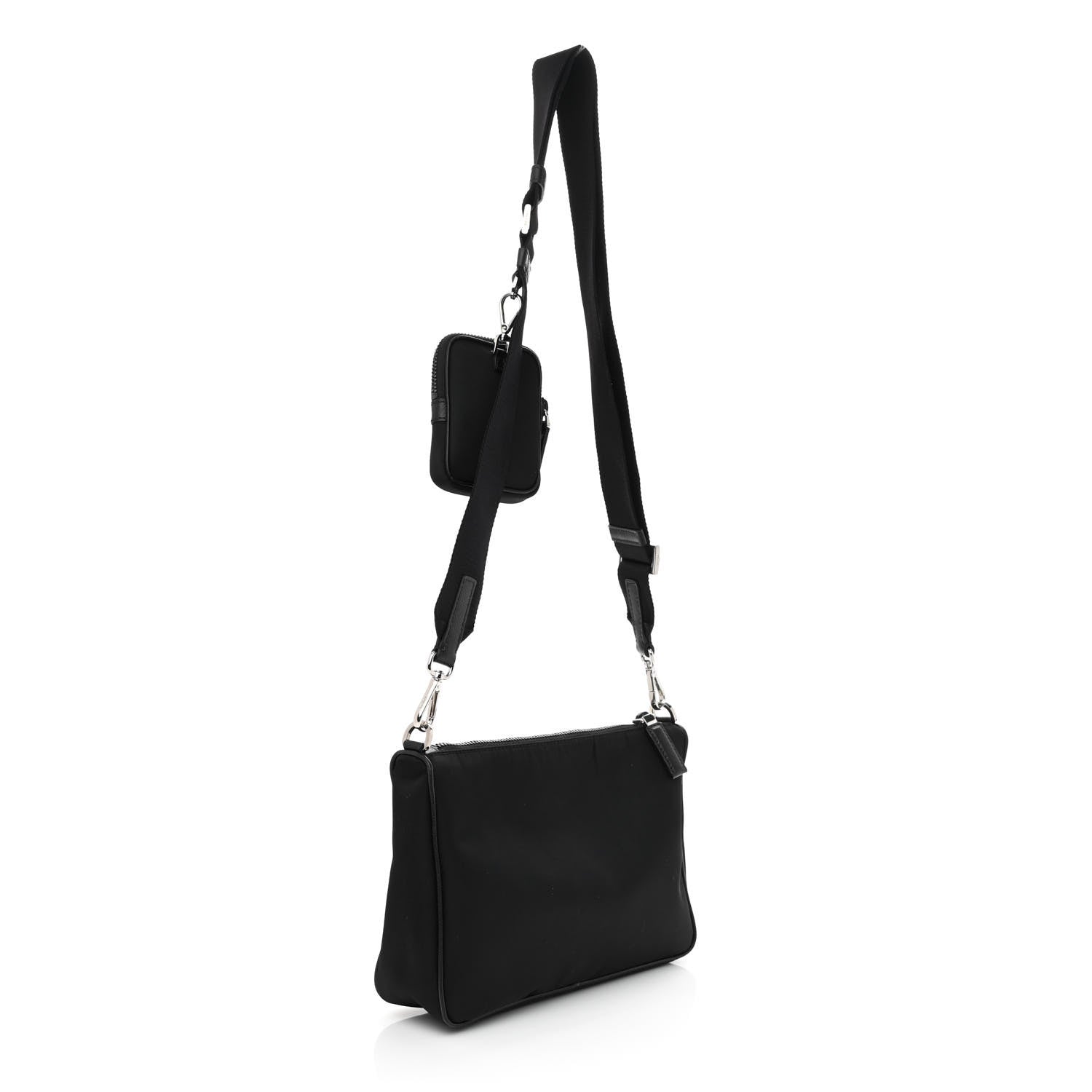 Prada Tessuto Nylon Saffiano Pocket Zippered Shoulder Bag Black 2 of 12