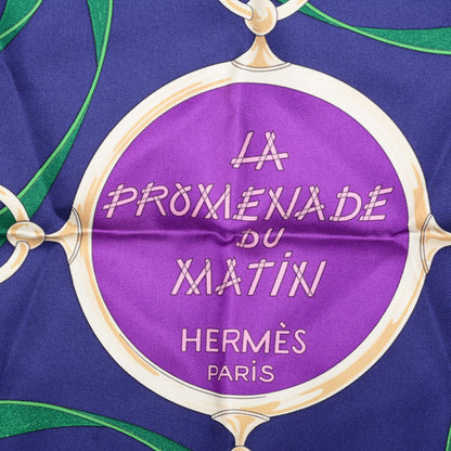 Hermes Silk Promenade Du Matin Scarf 90 Black Violet Vert 3 of 5