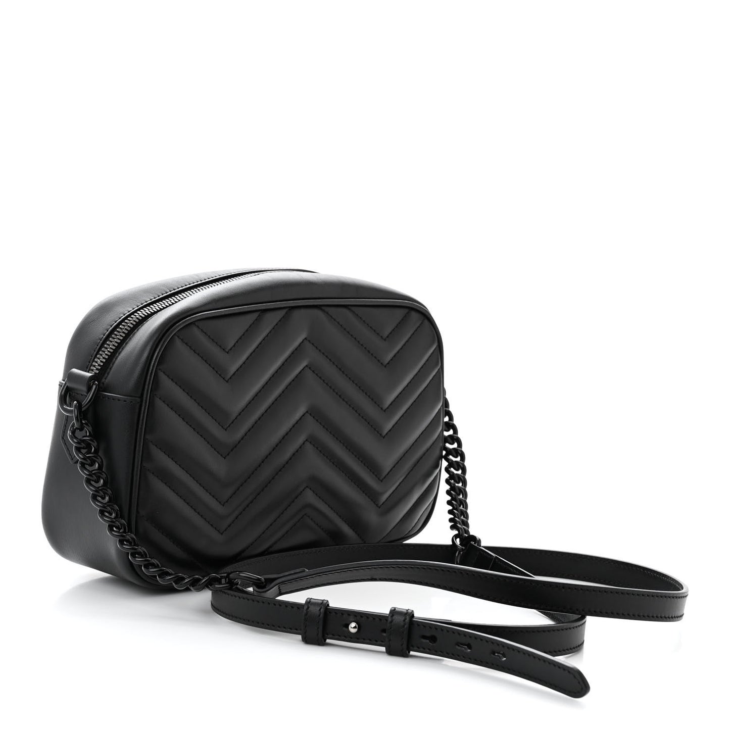 Calfskin Matelasse Monochrome Small GG Marmont Chain Shoulder Bag Black