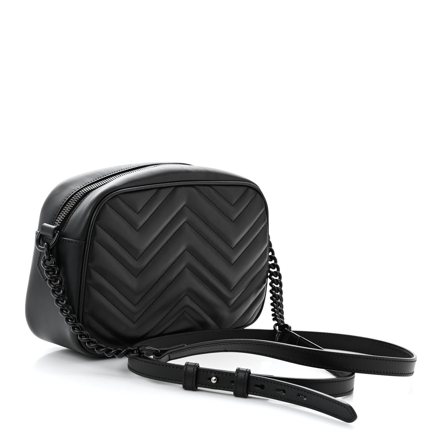 Gucci Calfskin Matelasse Monochrome Small GG Marmont Chain Shoulder Bag Black 3 of 11