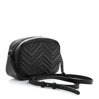 Gucci Calfskin Matelasse Monochrome Small GG Marmont Chain Shoulder Bag Black 3 of 11