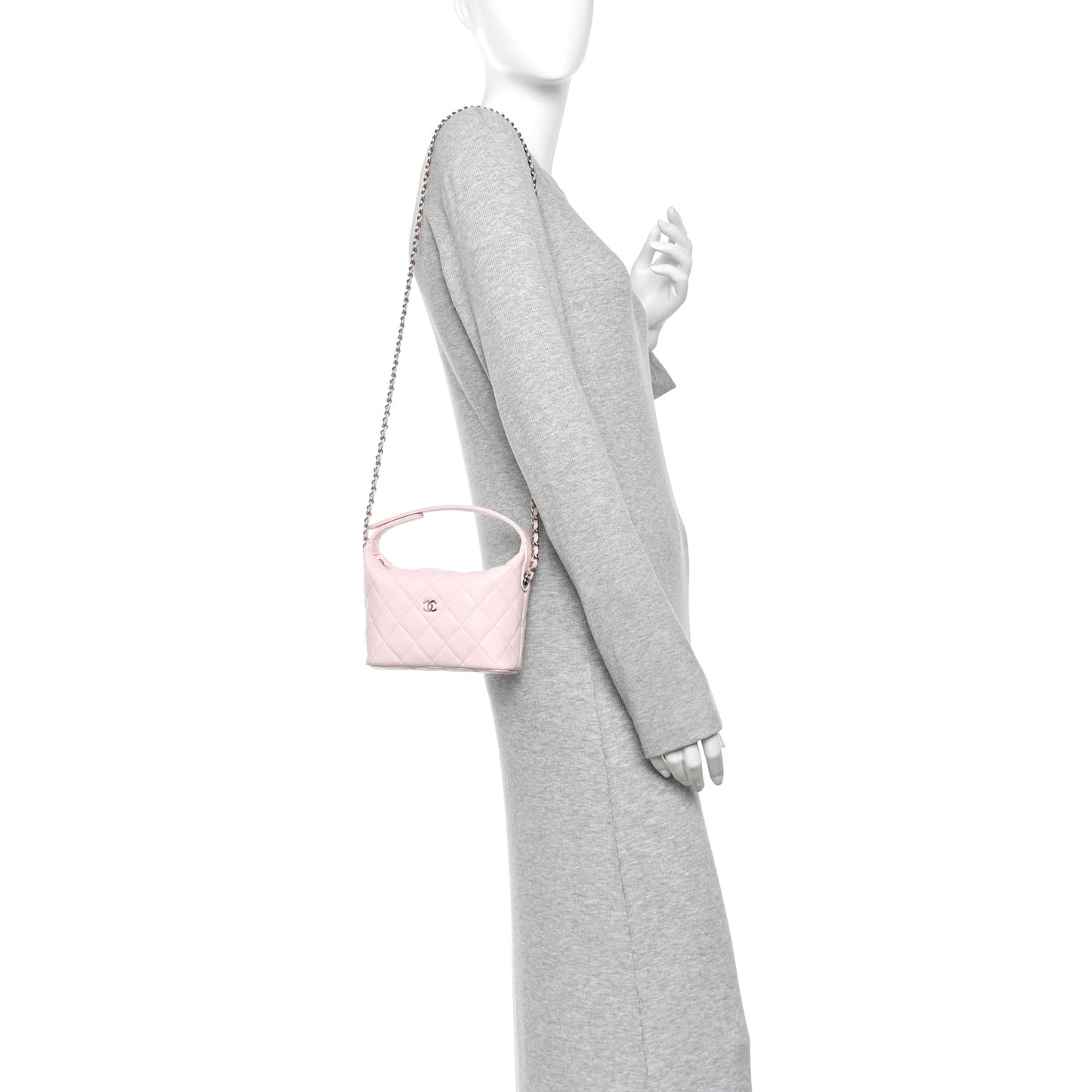Caviar Quilted Hobo Clutch With Chain Light Pink