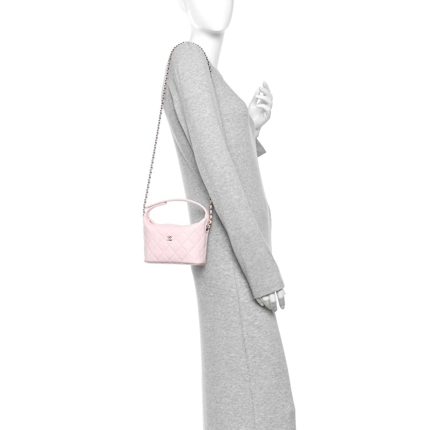 Chanel Caviar Quilted Hobo Clutch With Chain Light Pink 2 of 10