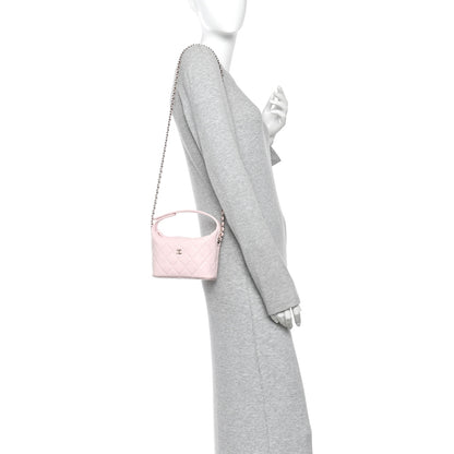 Chanel Caviar Quilted Hobo Clutch With Chain Light Pink 2 of 10