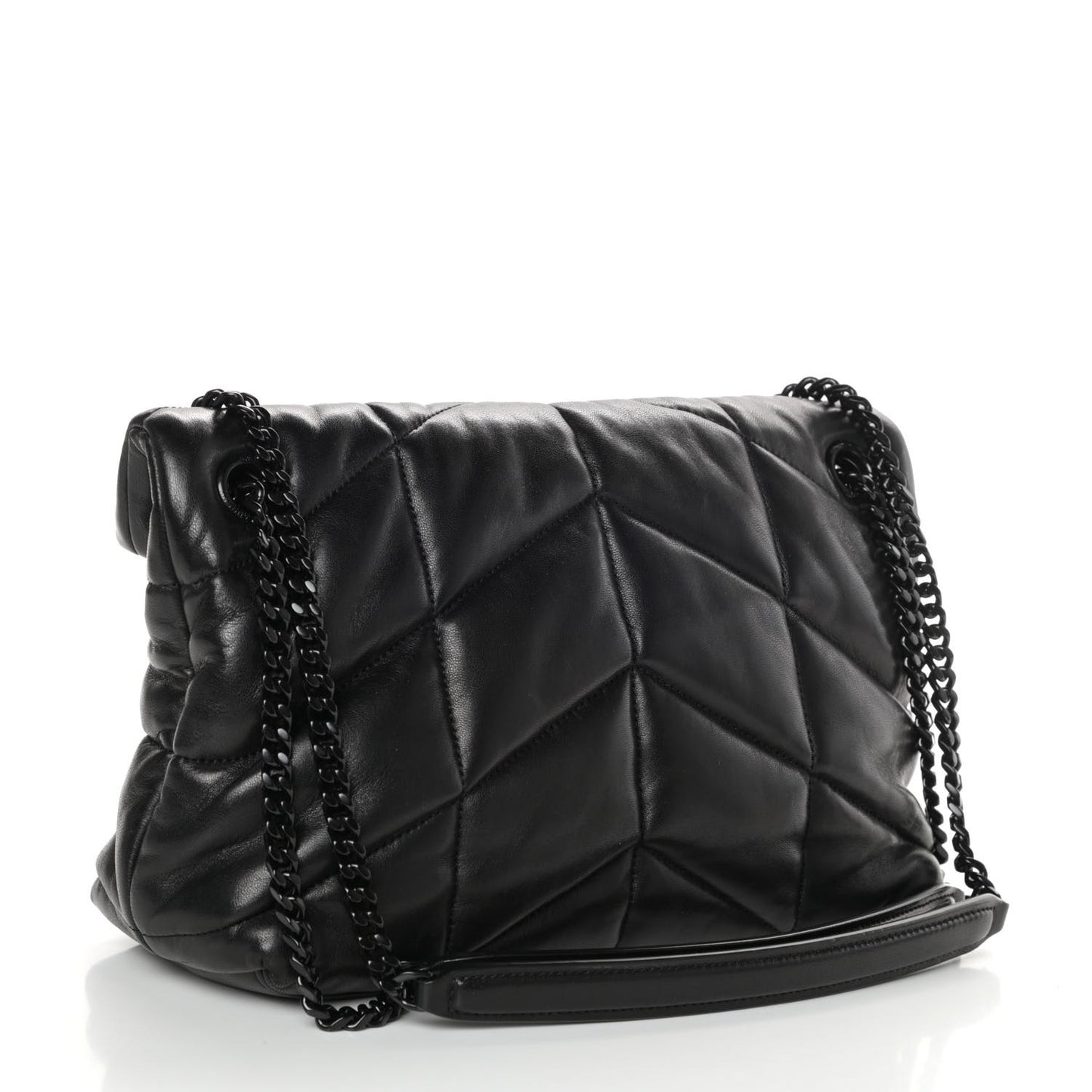 Lambskin Quilted Small Loulou Puffer Monogram Chain Satchel Black