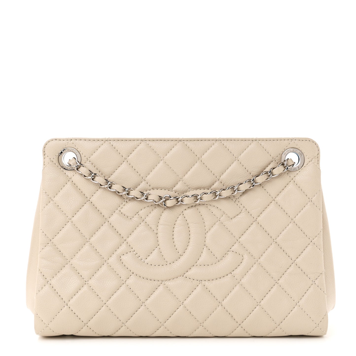 Caviar Quilted Timeless CC Shopping Tote Beige Clair
