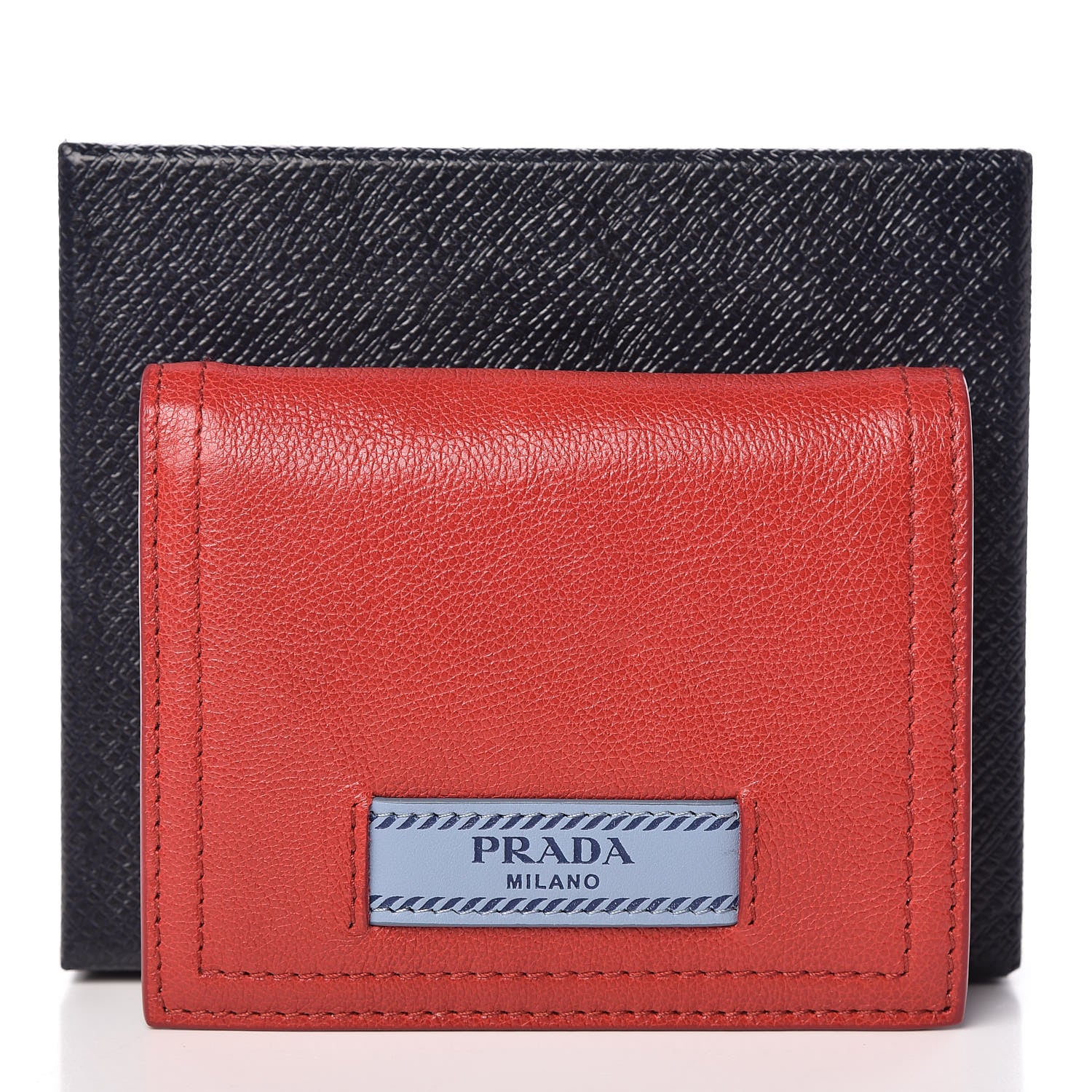 Prada Glace Calfskin City Calfskin Etiquette Compact Wallet Fuoco Astrale 8 of 8
