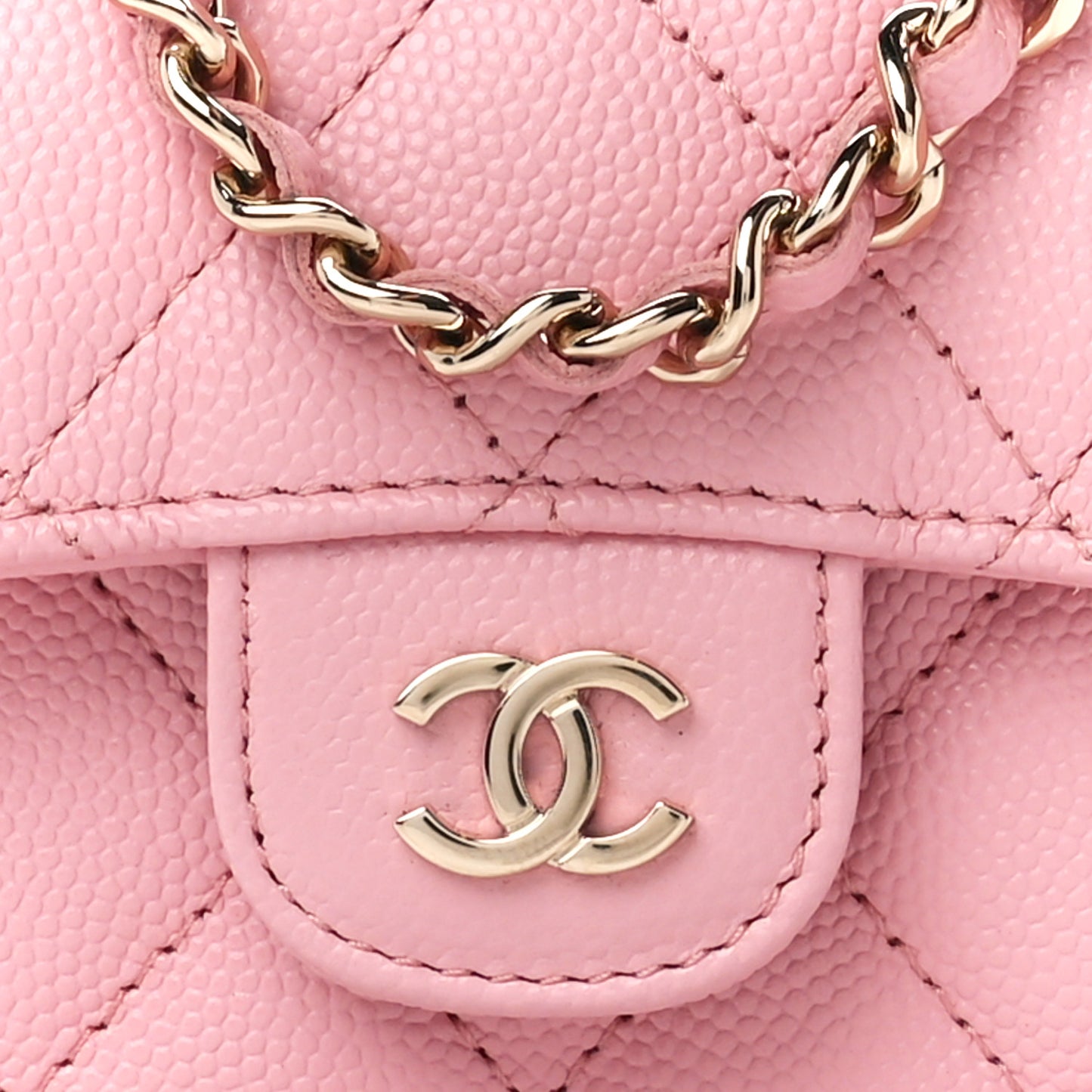 Caviar Quilted Mini Clutch With Chain Pink