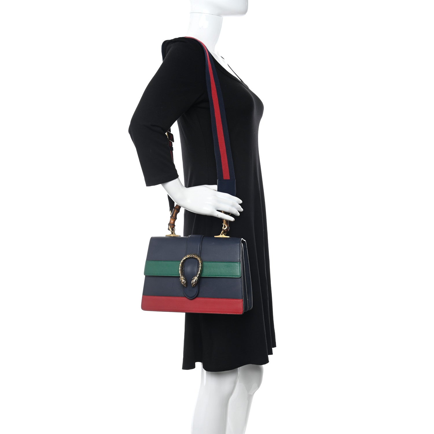 Gucci Moon Calfskin Bamboo Web Medium Dionysus Top Handle Bag Blue Emerald Hibiscus Red 2 of 14