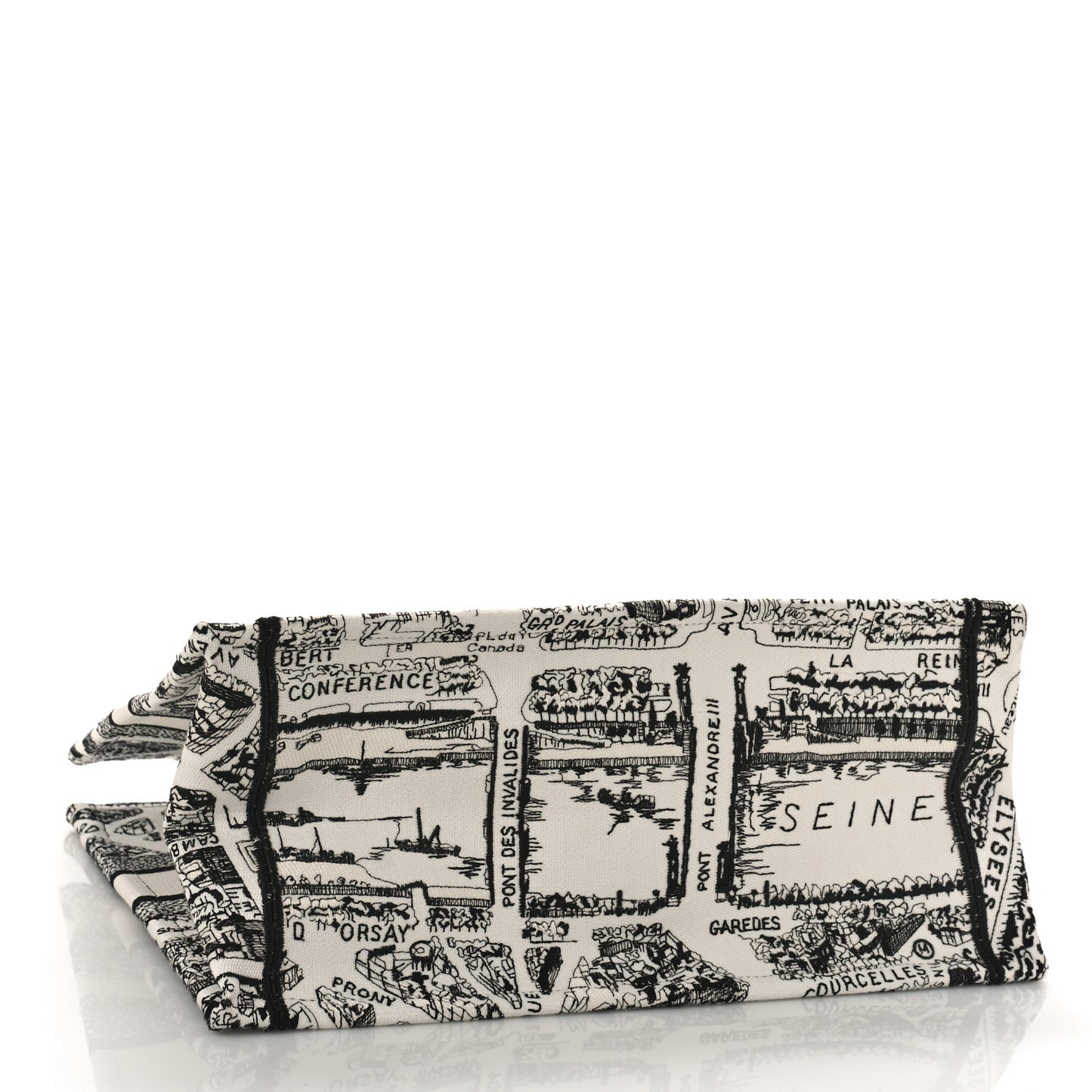 Canvas Embroidered Medium Plan De Paris Book Tote White Black