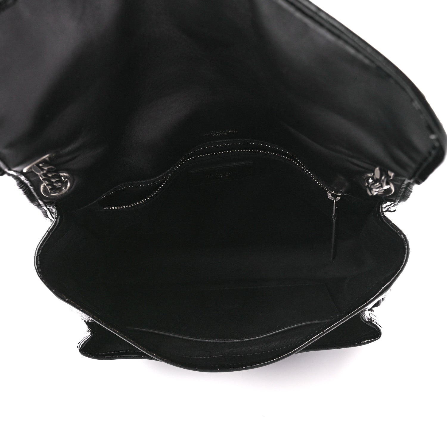 Saint Laurent Patent Crocodile Embossed Lambskin Monogram Medium Niki Chain Satchel Black 5 of 12