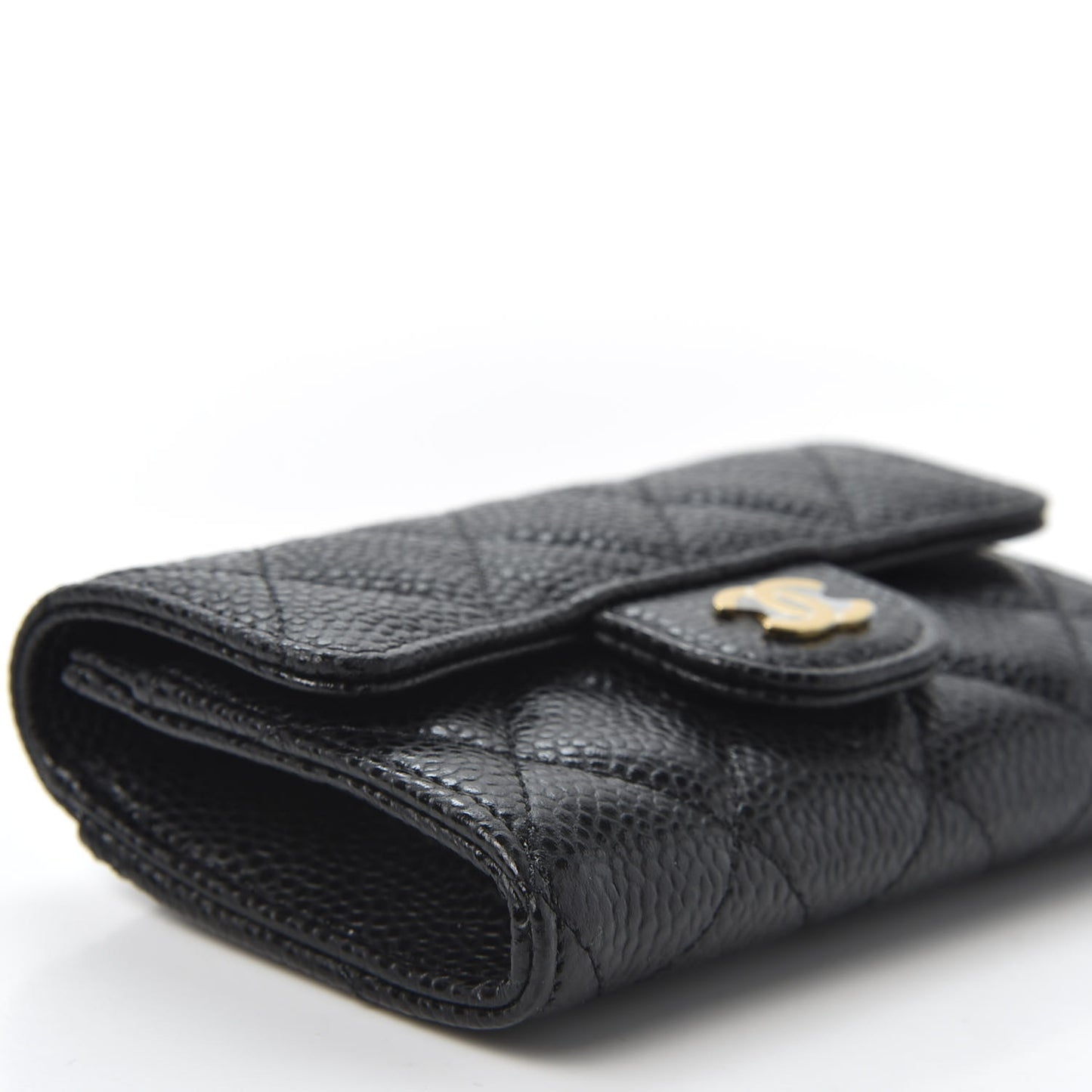 Caviar Quilted Flap Card Holder Wallet Black