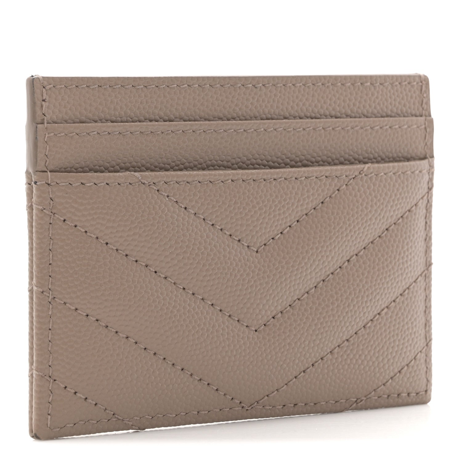 Saint Laurent Grain De Poudre Matelasse Chevron Monogram Credit Card Case Taupe 3 of 8