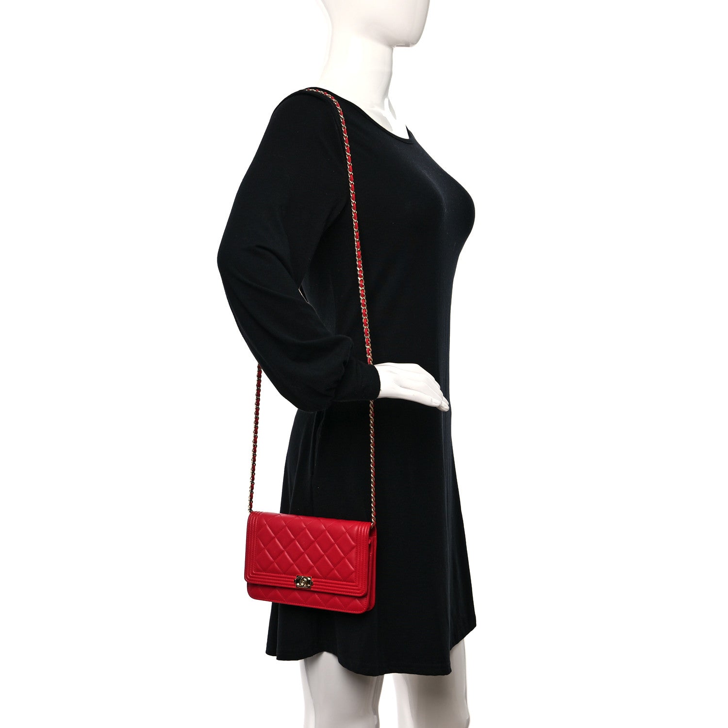 Chanel Lambskin Quilted Boy Wallet On Chain WOC Red 3 of 13