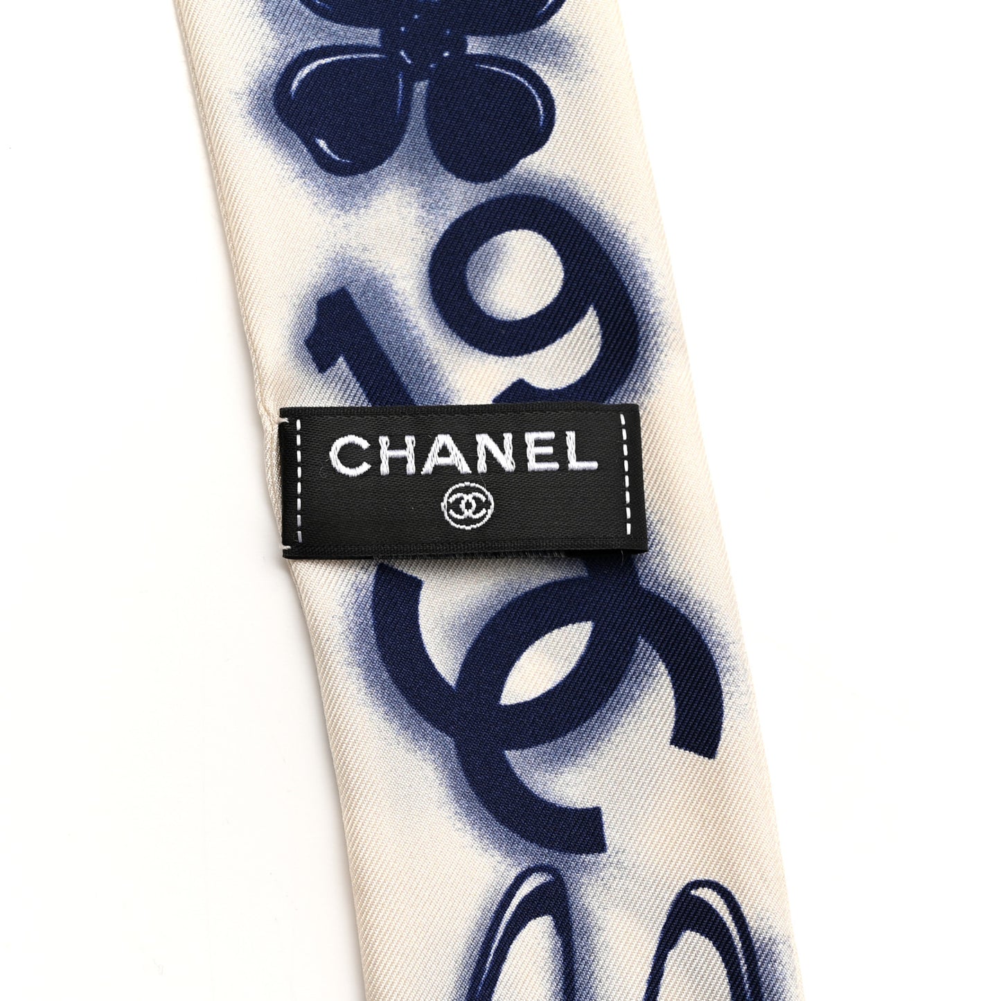 Silk CC Slim Bandeau Scarf White Blue