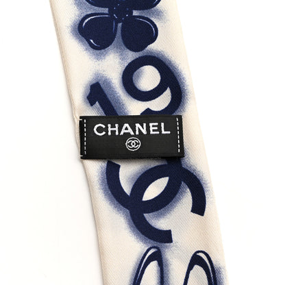 Chanel Silk CC Slim Bandeau Scarf White Blue 3 of 4