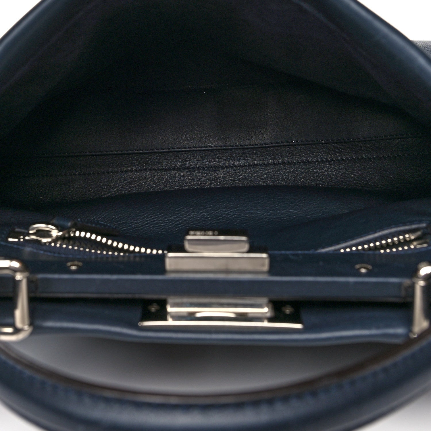 Fendi Vitello Seta Waves Bi-Color Medium Peekaboo Iconic Satchel Blue Notte Mostarda 6 of 13