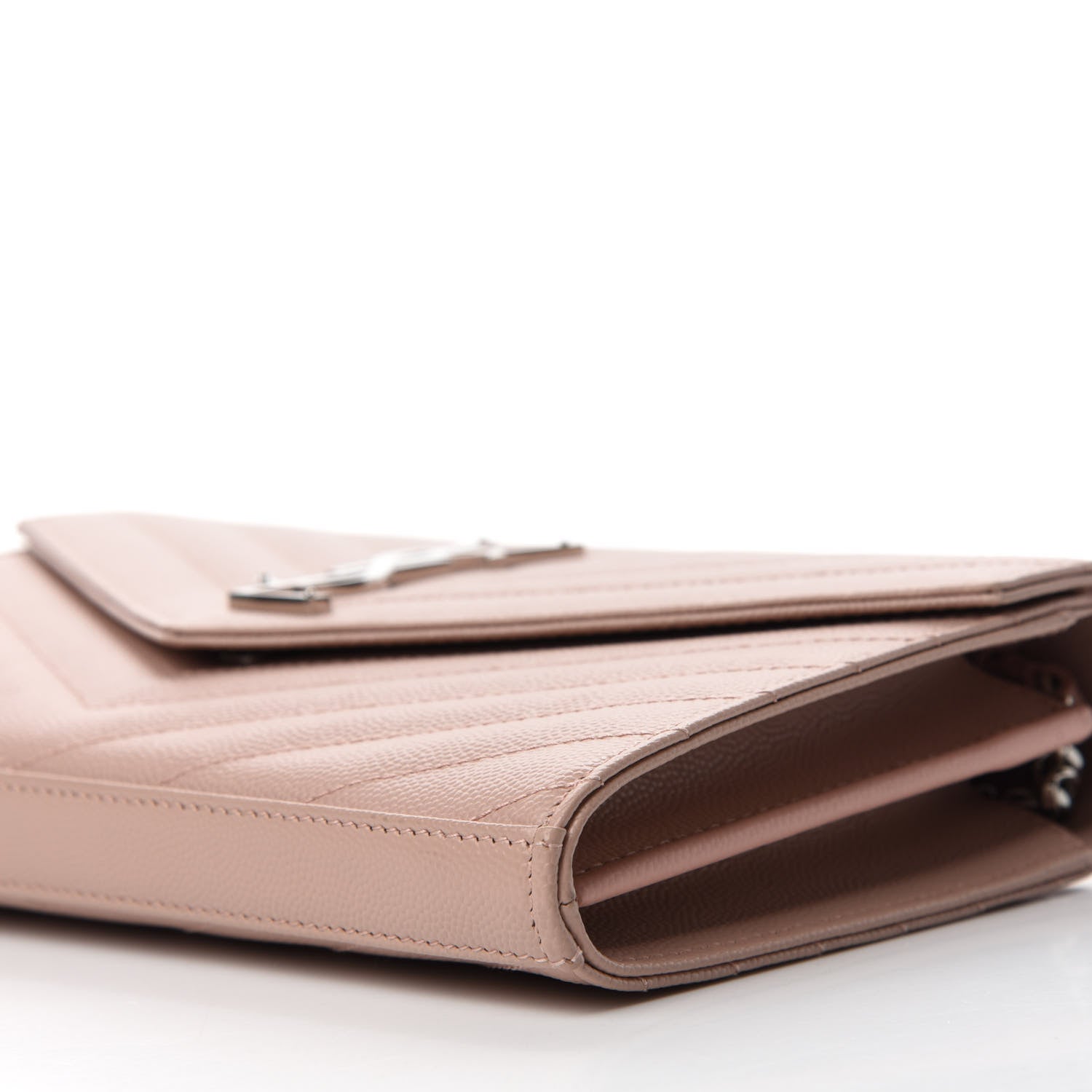 Saint Laurent Grain De Poudre Matelasse Chevron Monogram Chain Wallet Pale Pink 7 of 11